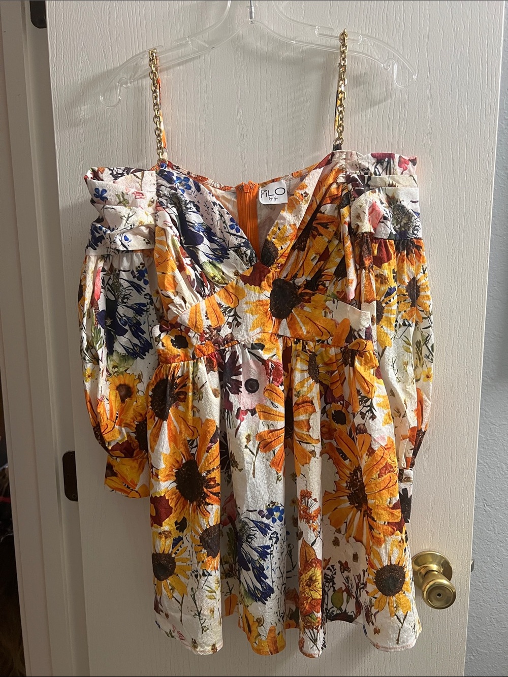 White Sunflower Off-Shoulder Mini Dress